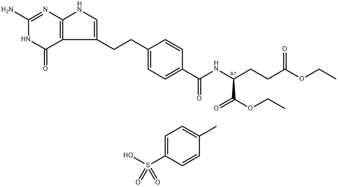 एन-[4-[2-(2-अमीनो-4,7-डायहाइड्रो-4-ऑक्सो-3एच-पाइरोलो[2,3-डी]पाइरीमिडिन-5-यल)एथिल]बेंज़ॉयल]-एल-ग्लूटामिक एसिड 1, 5-डायथाइल एस्टर 4-मिथाइलबेनजेनसल्फोनेट